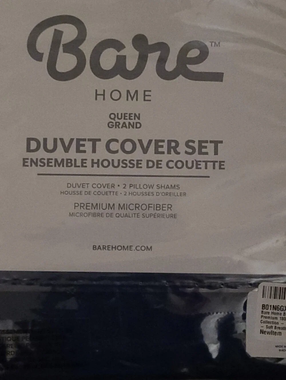 Bare Home Queen Microfiber Duvet Cover Set 3pc - Dark Blue NIP